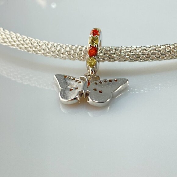 Sterling Silver Yellow Orange Black Cubic Zirconia Butterfly Dangle Charm - Picture 8 of 8